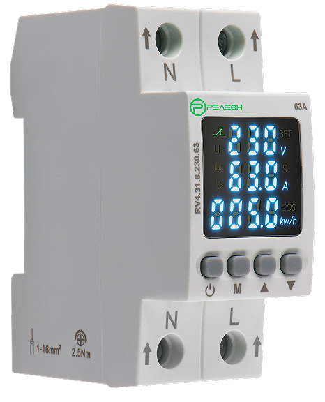Реле контроля напряжения и тока со счетчиком 1L (230В AC) 1НО 63А