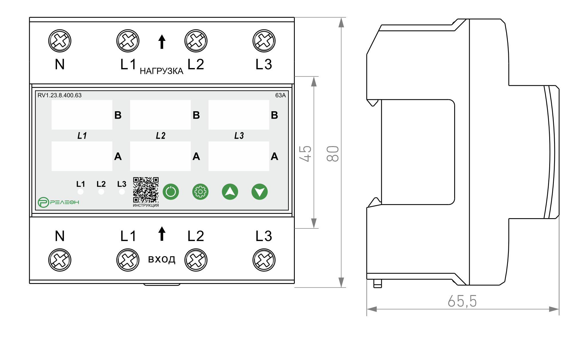 Реле контроля напряжения и тока 3L (400В AC) 63А