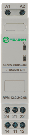 Модульное промежуточное реле 2 переключающих контакта 8А (12-240В AC/DC)