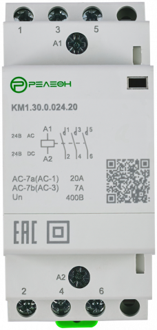 Модульный контактор 4НЗ контакта 20А (12В AC/DC)
