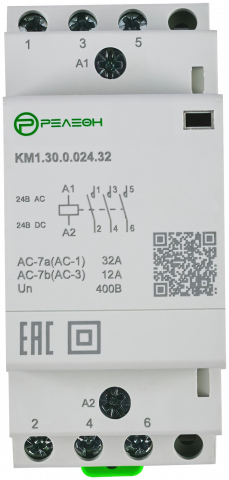 Модульный контактор 4НЗ контакта 32А (12В AC/DC)