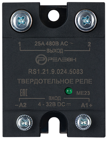 Твердотельное реле (вход 24В DC) выход 1НО 25А, 48-530В AC; переключение через 0, винтовой зажим, светодиод + варистор